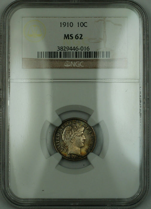 1910 Barber Silver Dime 10c NGC MS-62 (Better Coin) Nicely Toned RF