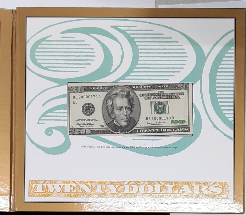 2000 White House Bicentennial $20 Note & Stamps w/COA in USPS/Treasury Folder
