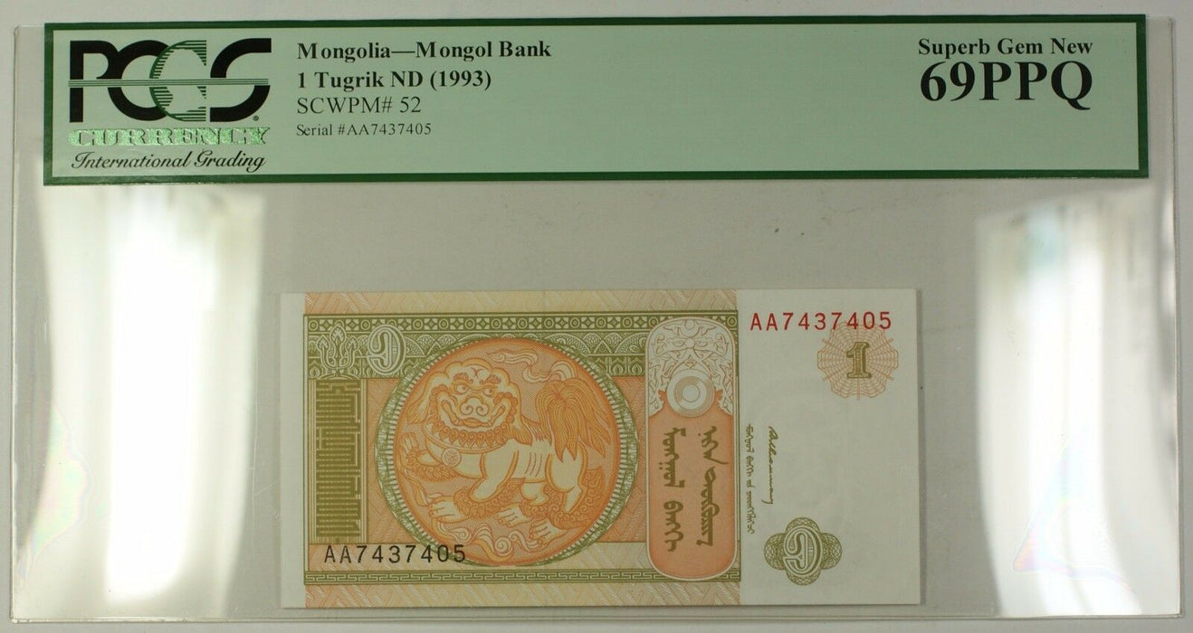 (1993) No Date Mongolia 1 Tugrik Bank Note SCWPM# 52 PCGS Superb GEM New 69 PPQ