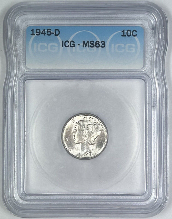 1945-D Mercury Silver Dime 10c Coin ICG MS 63 (Near FB) (54) A