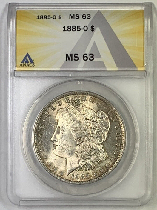 1885-O Morgan Silver Dollar $1 Coin ANACS MS-63 Lightly Toned