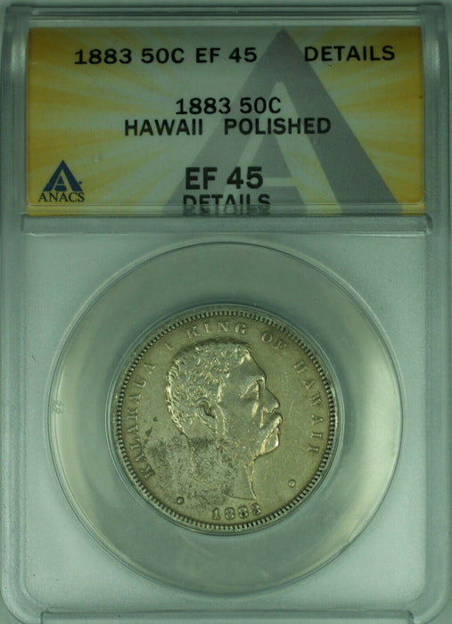 1883 Hawaii Silver Half Dollar 50c Coin ANACS EF-45 Details Polished (10)