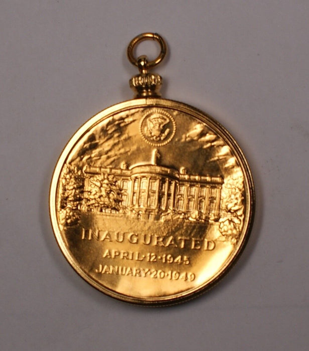 President Harry S Truman Gold Plated Pendant Medal in a Bezel