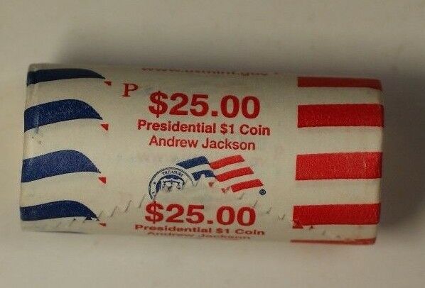 2008-P Andrew Jackson Presidential Dollar Roll BU 25 $1 Coins OBW Bank Wrapped
