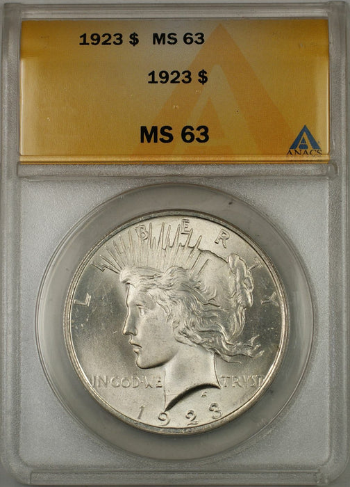 1923 $1 Peace Silver Dollar Coin ANACS MS-63 (Better Coin 8C)