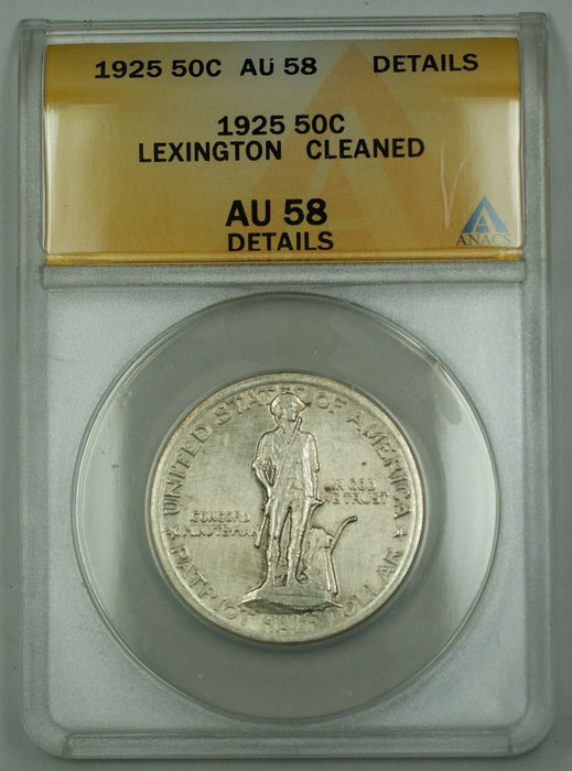 1925 Lexington Commemorative Silver Half Dollar Coin ANACS AU-58 Details Cleaned