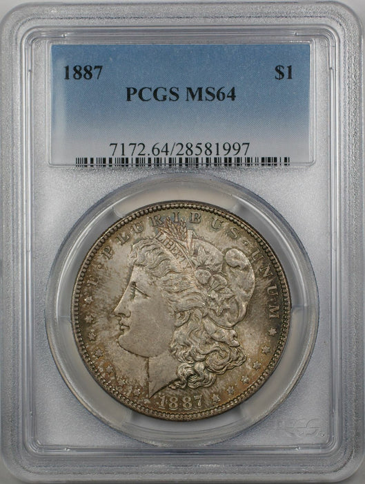 1887 Morgan Silver Dollar $1 Coin PCGS MS-64 Toned (3B)