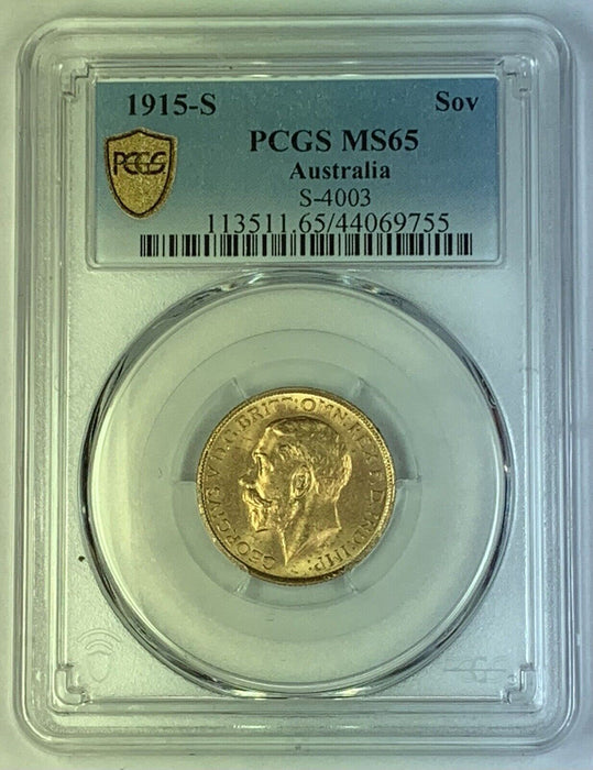 1915-S Australia Gold Sovereign Coin PCGS MS 65, S-4003 (AN)