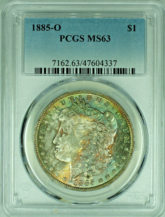 1885-O Morgan Silver Dollar Rainbow Tone PCGS MS 63 47