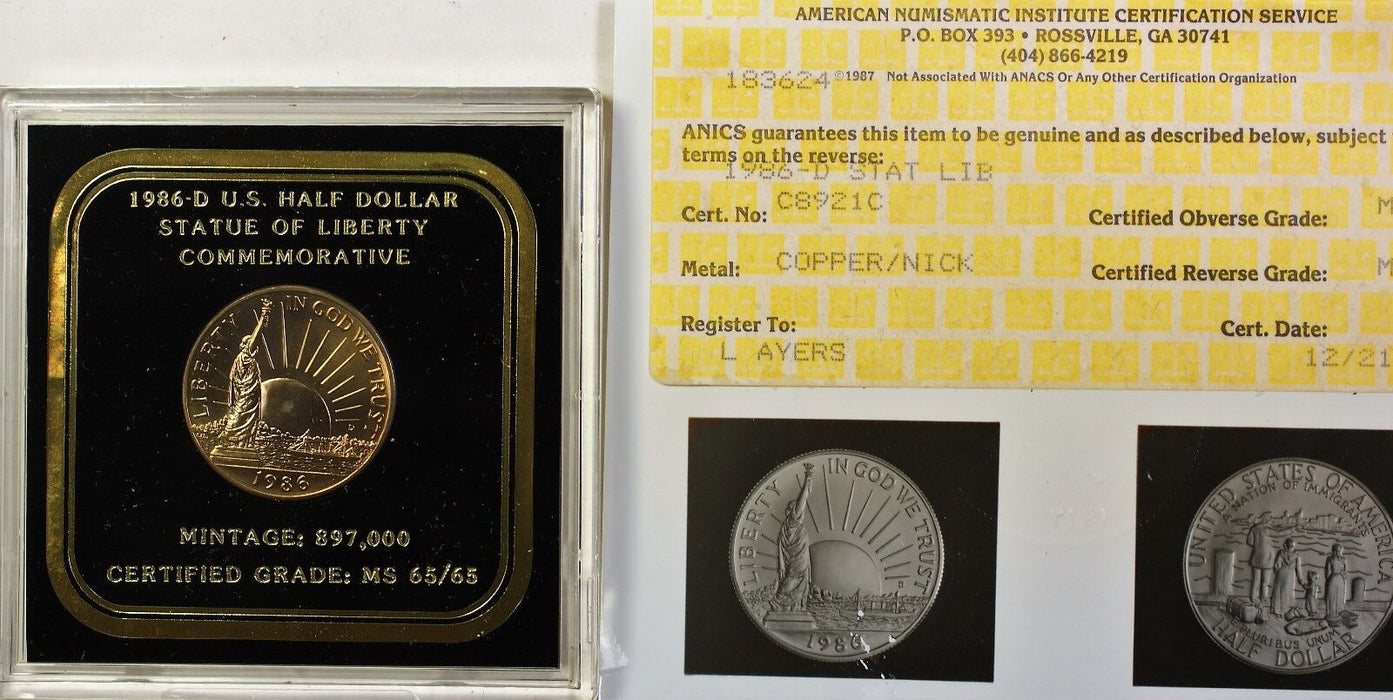 1986 D Statue of Liberty Commem UNC Clad Half 50c Coin in Black Plastic Case