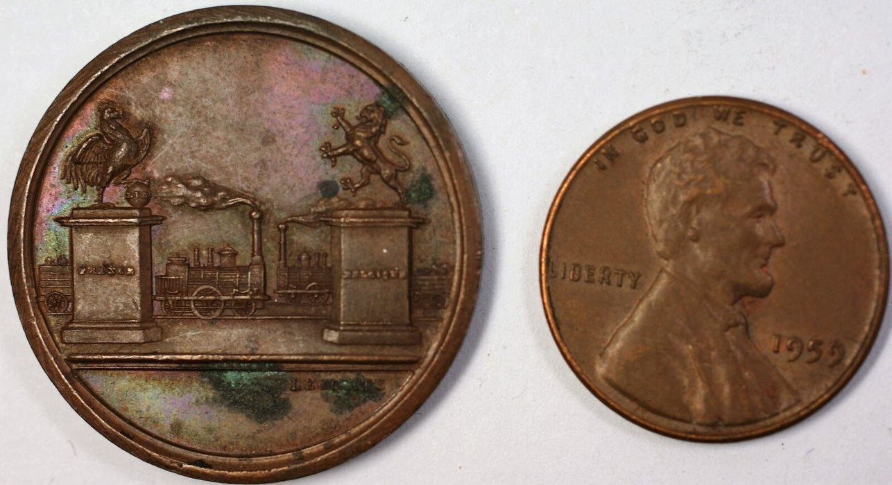 June 1846 North of France Railroad Train Copper Medal Lecomte Sculptor