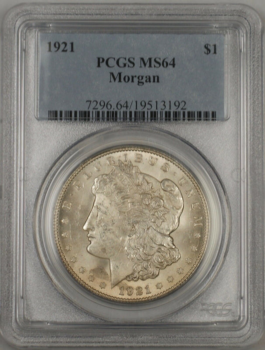 1921 Morgan Silver Dollar $1 Coin PCGS MS-64 (BR 10F)