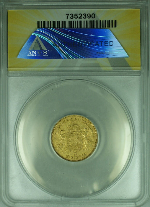 1893-KB Hungary 10 Korona Gold Coin ANACS AU-50