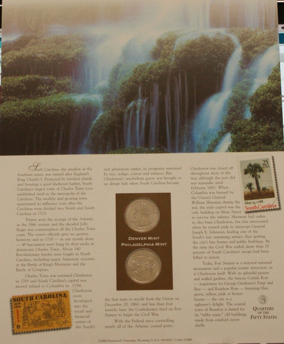 South Carolina 2000 P&D Quarter for Anniversery of Statehood Bonus Stamp