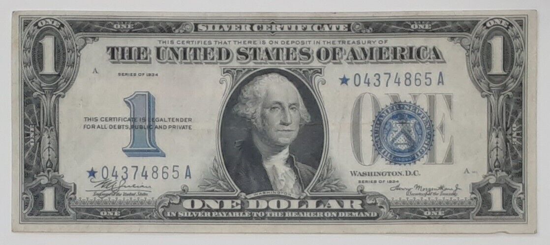 1934 $1 Silver Certificate *STAR* Note FR#1606*  Scarce Issue  VF+