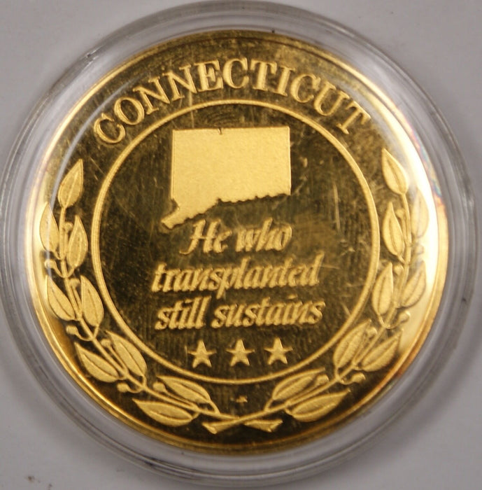 Franklin Mint 1979 Gold Plated Sterling Silver Proof Medal of Connecticut