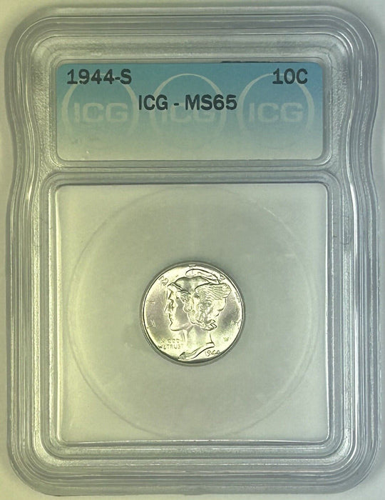 1944-S Mercury Silver Dime 10c Coin ICG MS 65 (Near FB) (54) J