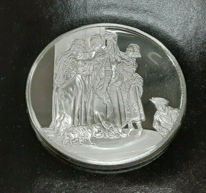 Franklin Mint Genius/Rembrandt PR .925 Silver Medal-The Visitation in Card