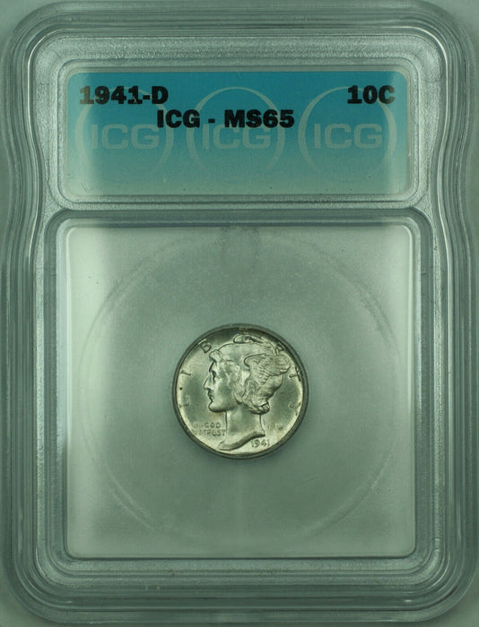 1941-D Mercury Silver Dime 10c Coin ICG MS-65 (C)