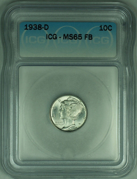 1938-D Mercury Silver Dime 10c Coin ICG MS-65 (Full Split Bands) (53)