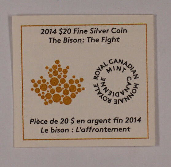 2014 Canada $20 1 Oz Fine Silver The Bison The Fight