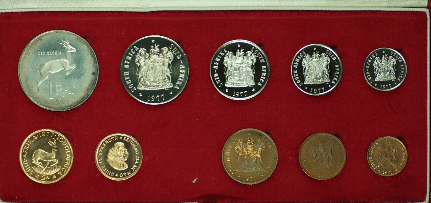 1977 South Africa 10 Coin Proof Set w/ Gold & Silver Rands in Mint Box