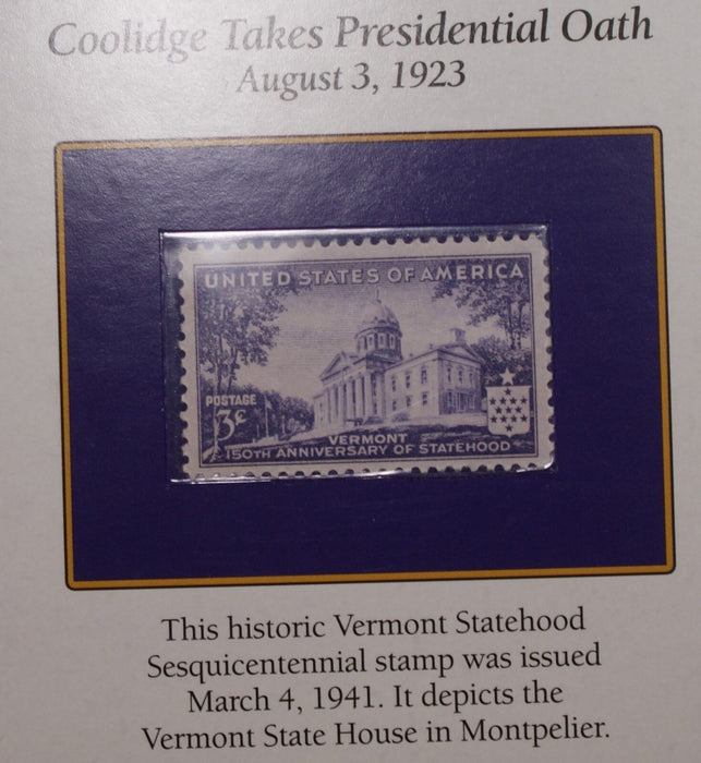 1923 Peace Silver Dollar Coin In Stamped Holder with Info Vermont Statehood