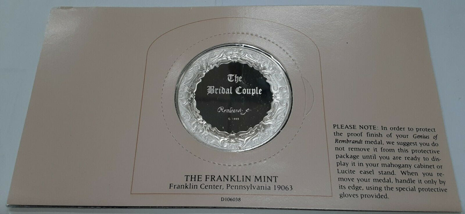 Franklin Mint Genius of Rembrandt PR .925 Silver Medal - Bridal Couple in Card