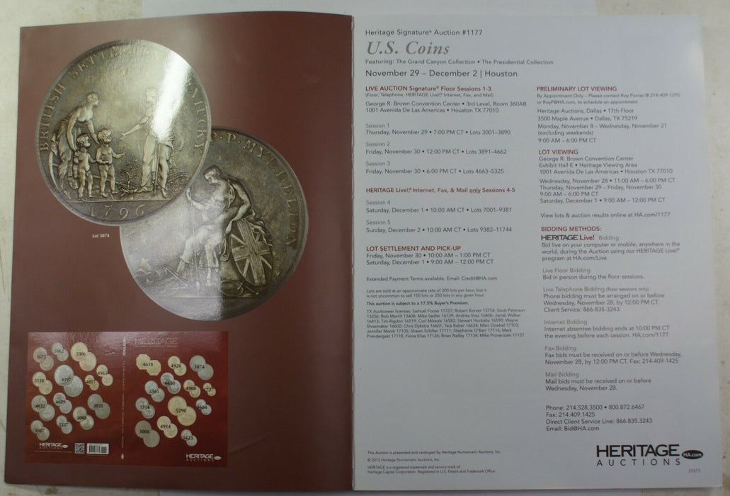 Nov 29-Dec 2nd 2012 US Coin Auction Heritage Catalog Houston Texas (A174)