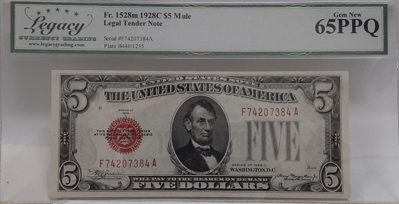 1928-C $5 Legal Tender Note Fr. 1528 Legacy Very Ch New 65 PPQ Not a Mule   A