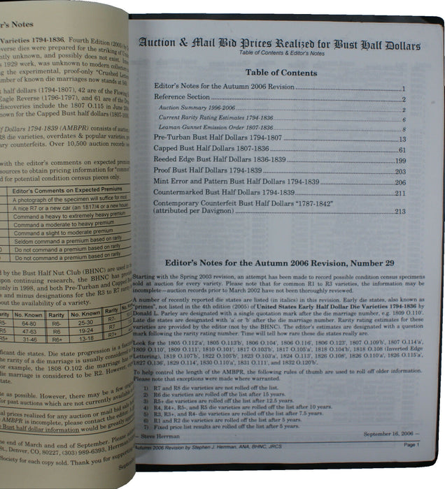 Autumn 2006 #29 S. J. Herrman Auction & Mail Bid Prices Realized R4-R8 Bust Half