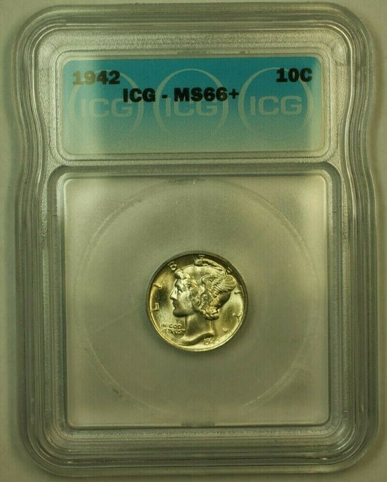 1942 Silver Mercury Dime 10c Coin ICG MS-66+ A