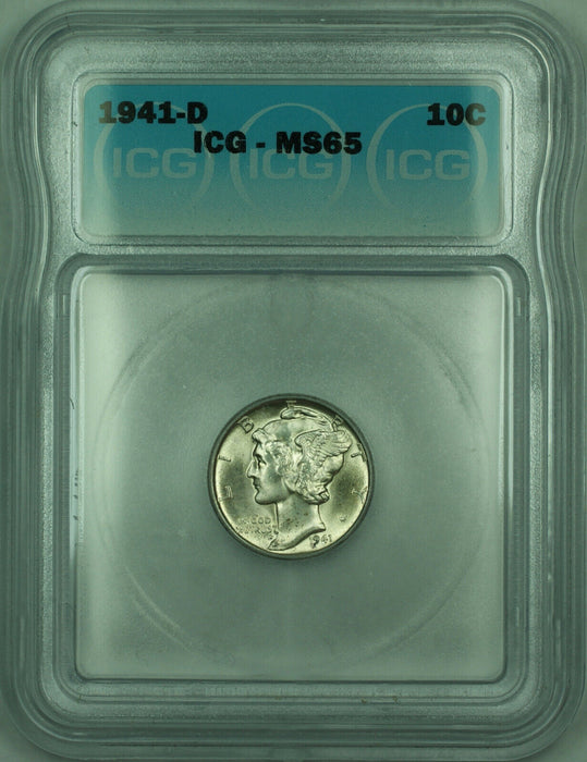 1941-D Mercury Silver Dime 10c Coin ICG MS-65 (Looks Full Bands) (B)