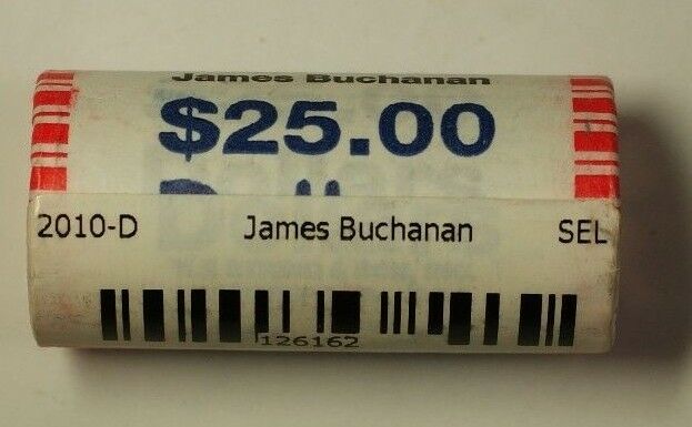2010-D James Buchanan Presidential Dollar Roll BU 25 1$ Coins Bank Wrapped OBW