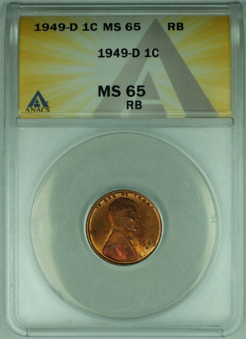 1949-D Lincoln Wheat Cent 1C Coin ANACS MS 65 RB (32)