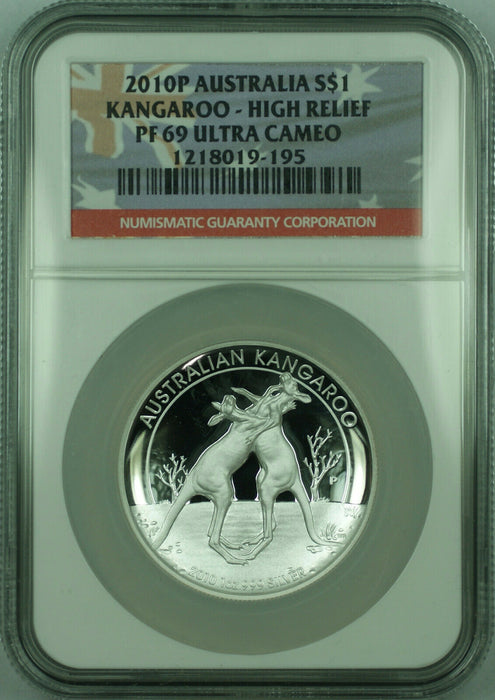 2010-P Australia Silver High Relief 1 Oz Kangaroo Proof $1 Coin NGC PF-69 (D)