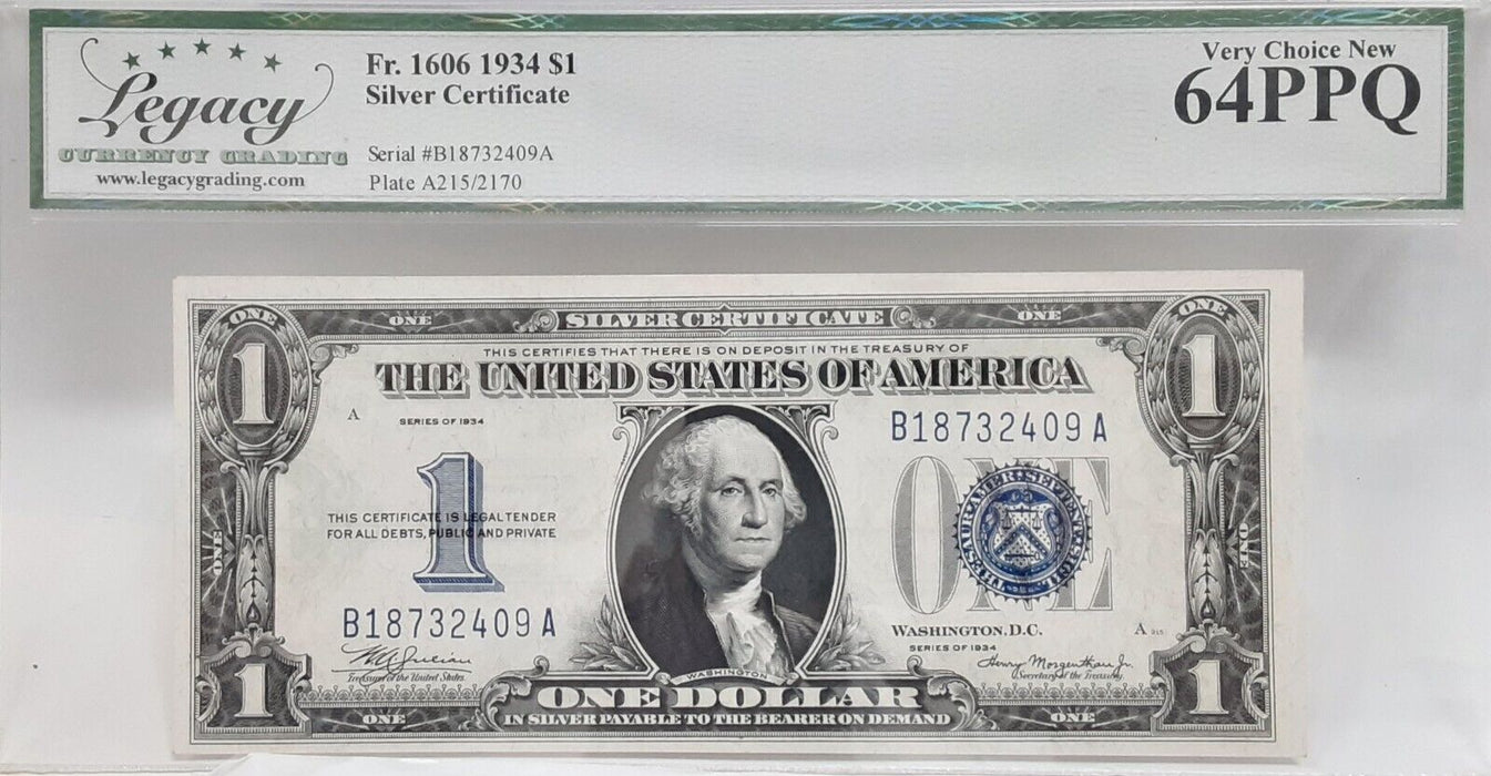 1934 $1 Silver Certificate FR#1606 (BA Block) Legacy Very Choice New 64 PPQ  H