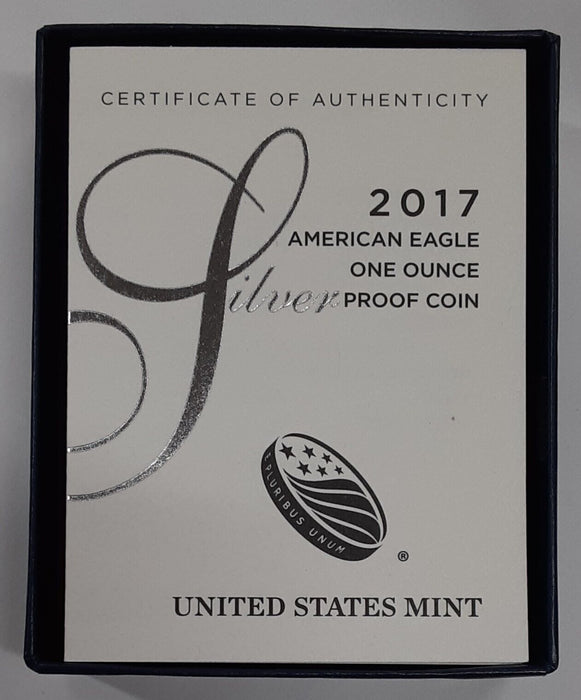 2017-W Proof American Silver Eagle S$1 1 Oz Troy .999 Fine in OGP With COA