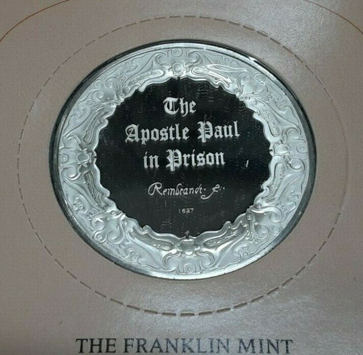 Franklin Mint Genius/Rembrandt PR .925 Silver Medal-Apostle Paul/Prison in Card