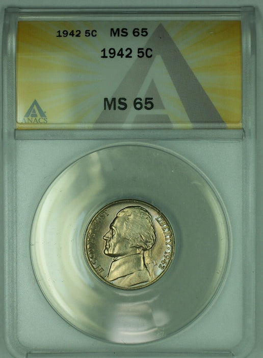 1942 Jefferson Nickel 5C ANACS MS 65 (51)