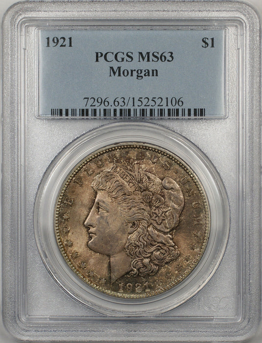 1921 Morgan Silver Dollar $1 Coin PCGS MS-63 Toned (BR-27 C)