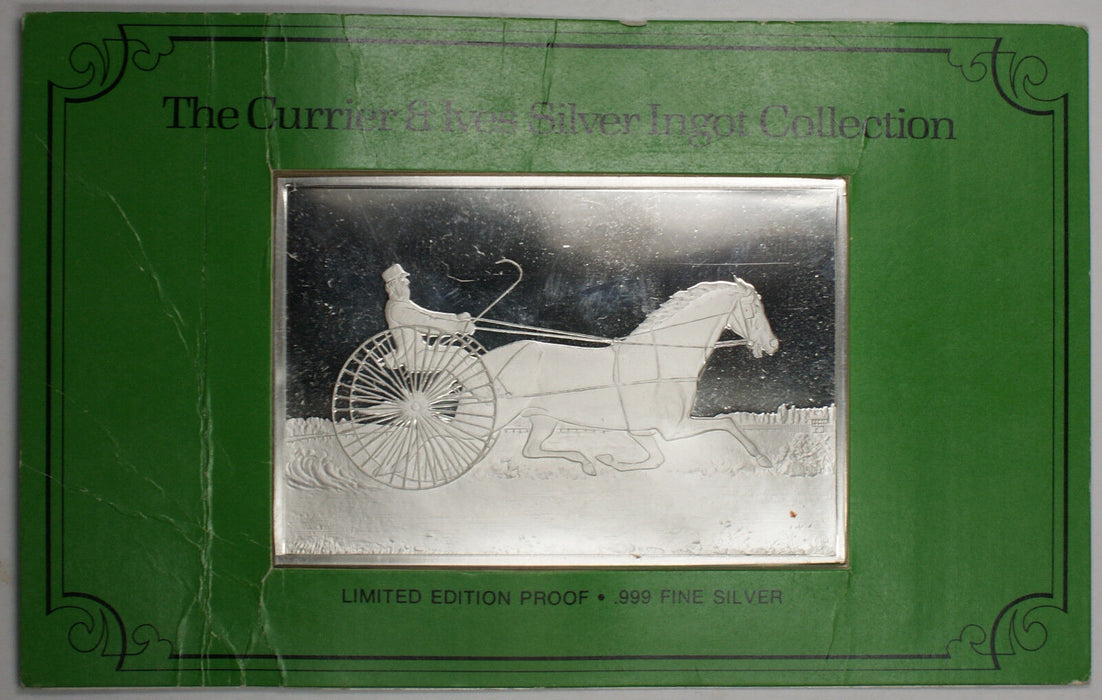 Currier & Ives Proof Silver Ingot(over 2.5oz) .999 Fine Silver Trotting Stallion
