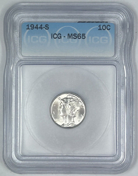 1944-S Mercury Silver Dime 10c Coin ICG MS 65 (54) L