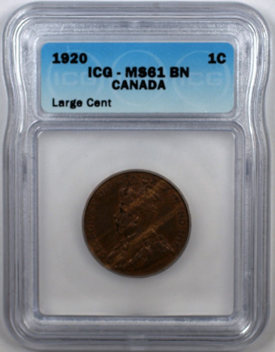 1920 Canada 1C Large Cent Coin ICG MS-61 BN