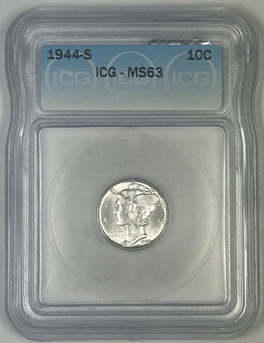 1944-S Mercury Silver Dime 10c Coin ICG MS 63 (Near FB) (54) B