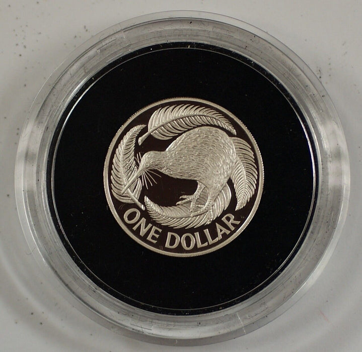 1992 New Zealand's First Piedfort One Dollar Sterling Silver Coin BOX Damage