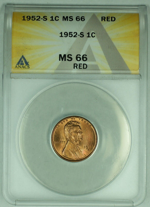 1952-S Lincoln Wheat Cent 1C Coin ANACS MS 66 RD (32) C