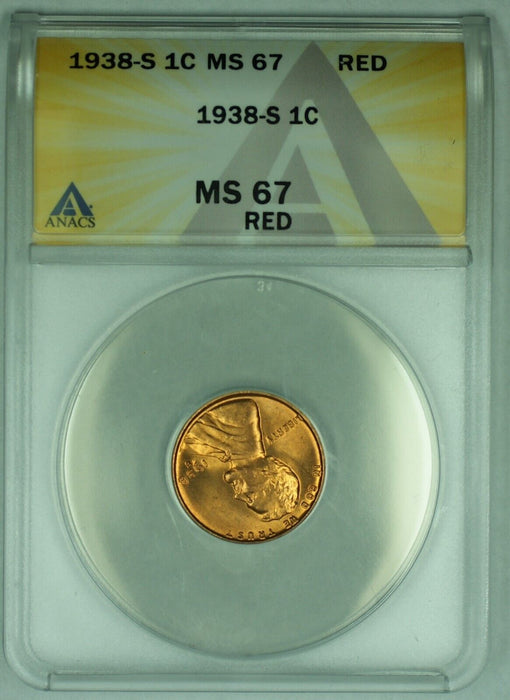 1938-S Lincoln Wheat Cent 1C Coin ANACS MS 67 RD (20)