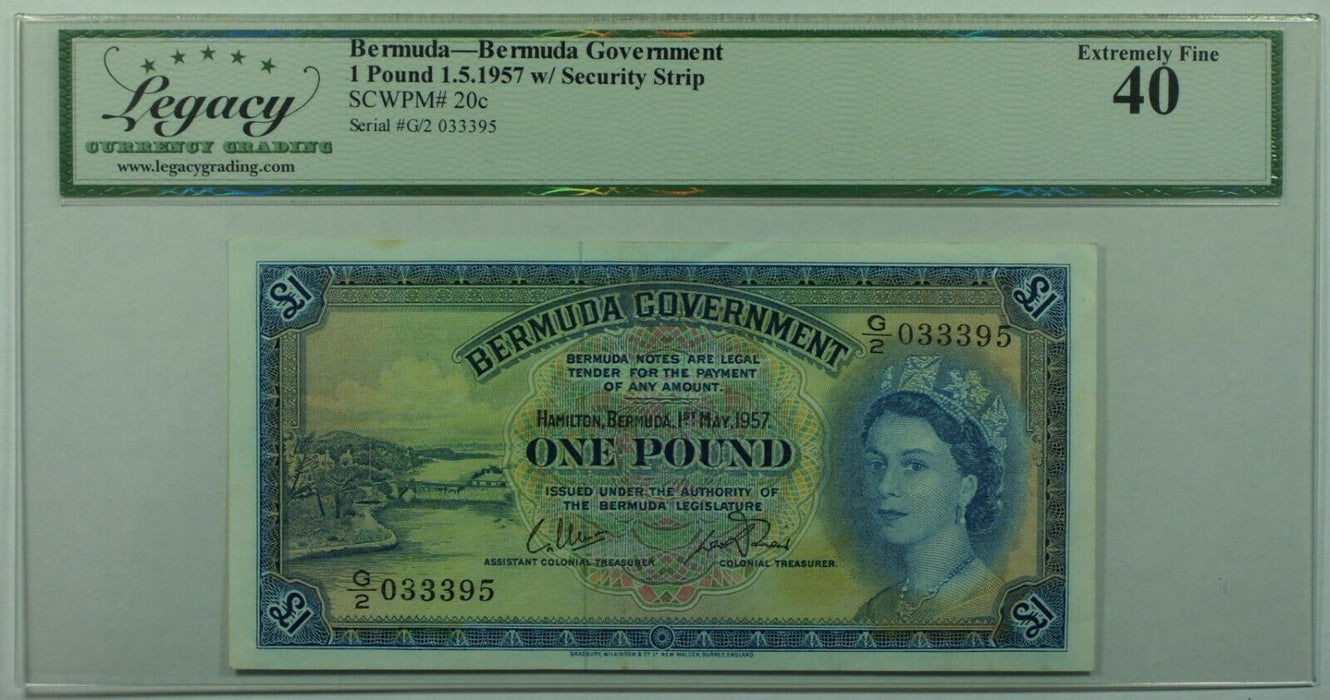 1.5.1957 Bermuda Government One Pound Note SCWPM#20c Legacy EF 40