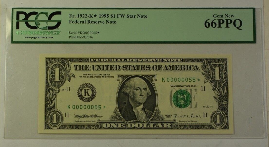 Fr. 1922-K STAR 1995 $1 FW Star Note Federal Reserve PCGS Gem New 66PPQ
